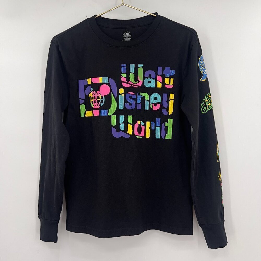 Disney World Adult Black/Neon Retro Icons Long Sleeve T-Shirt Size XS